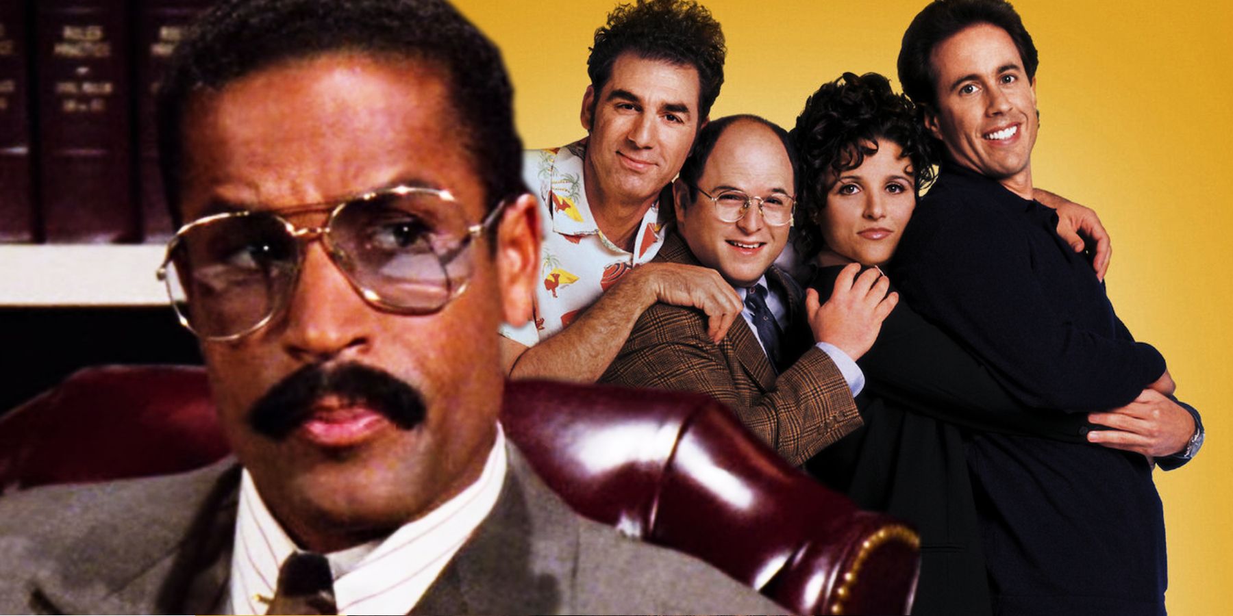 Phil Morris as Jackie Chiles and the cast of Seinfeld