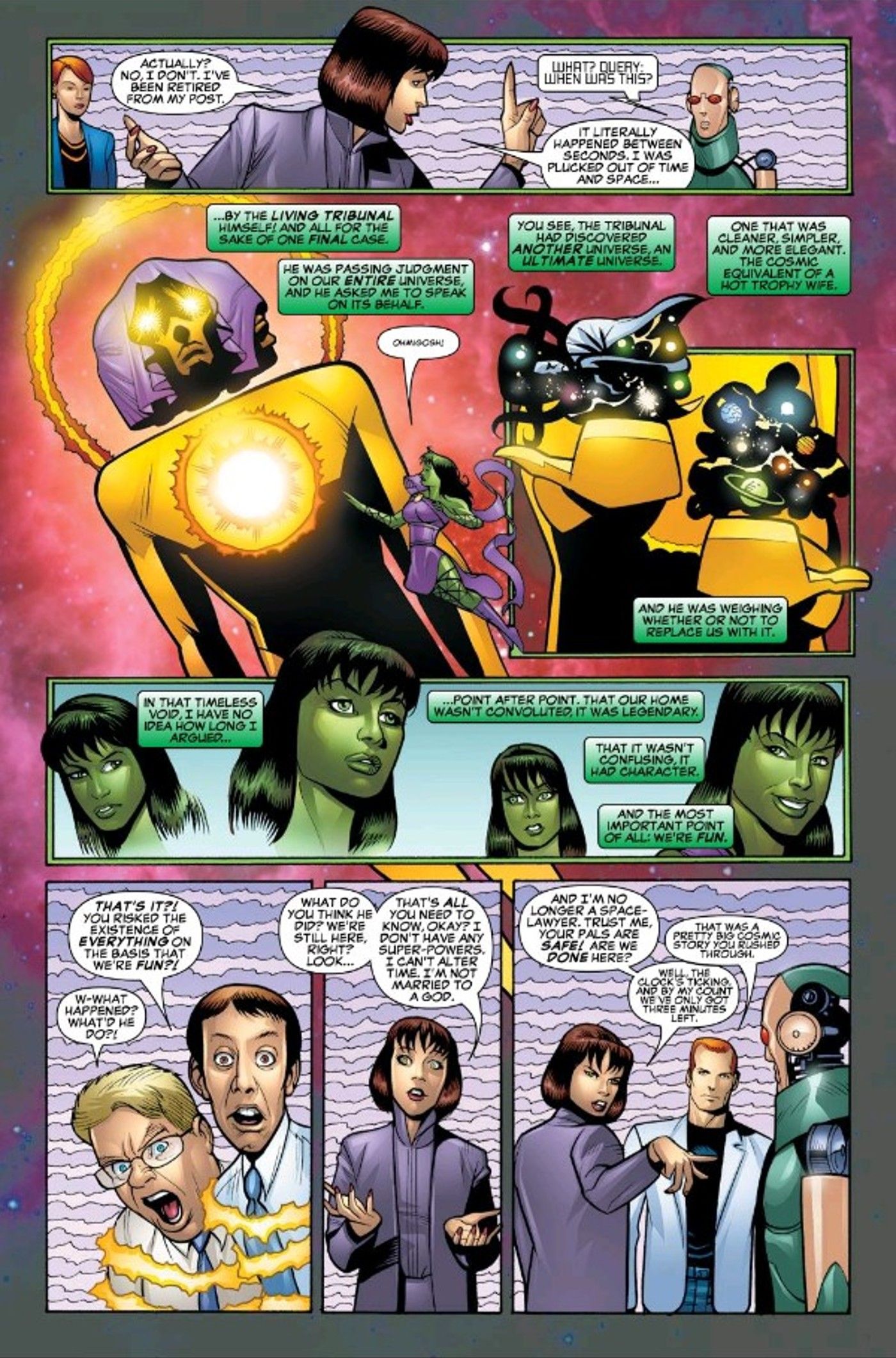 She-Hulk talks to The Living Tribunal about the Ultimate Marvel Universe