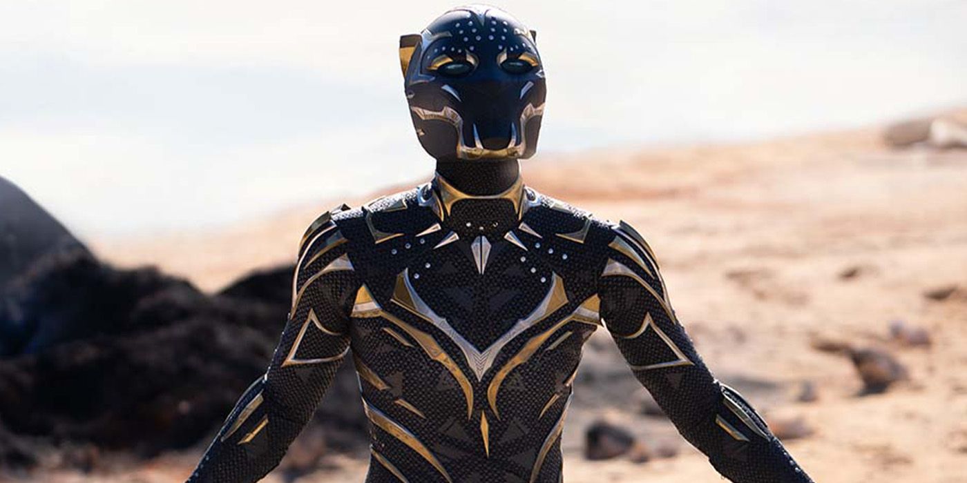 shuri's new black and gold black panther suit