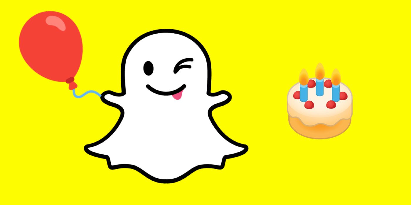 Snapchat ghost with balloon next to birthday cake emoji