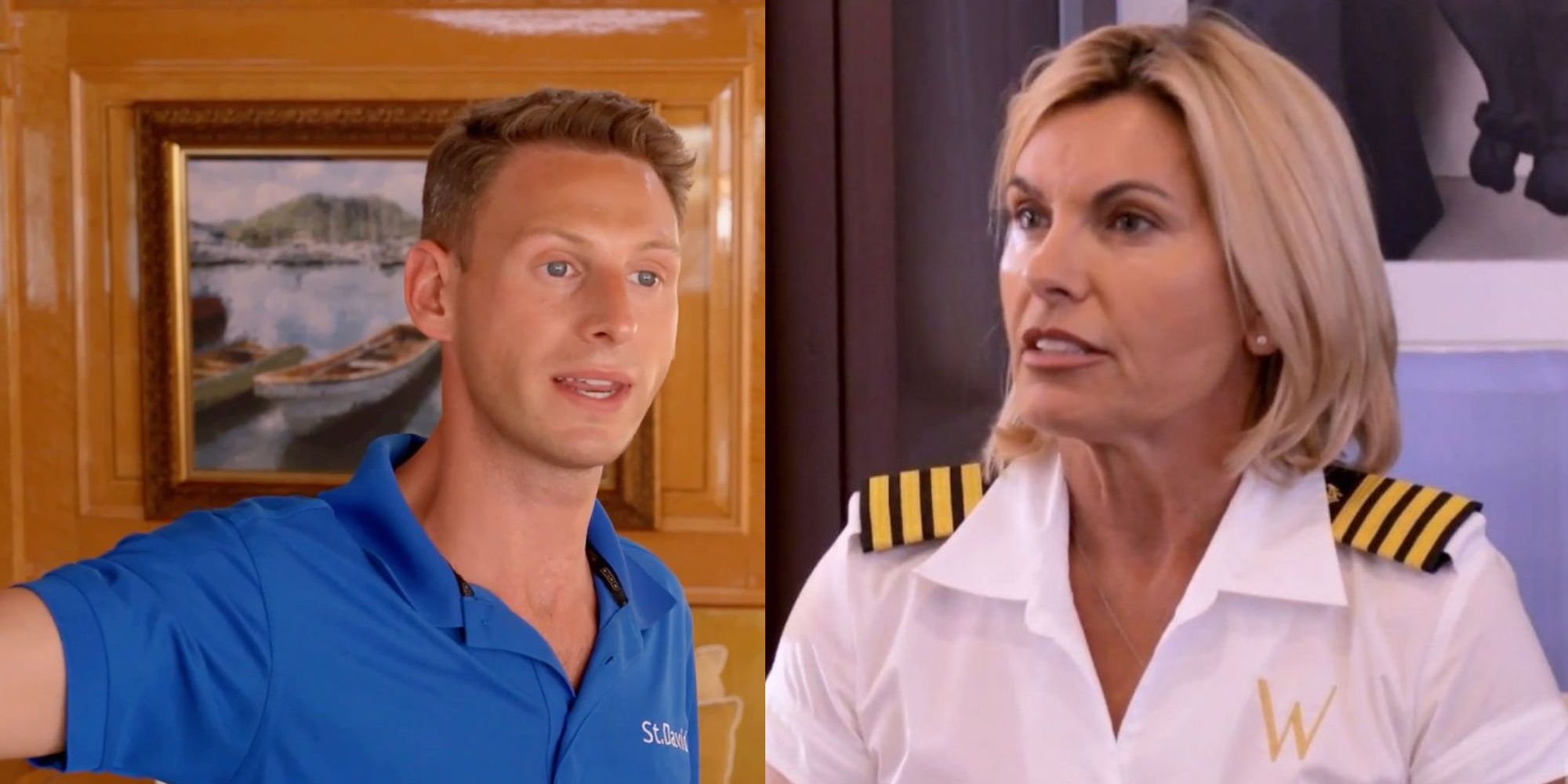 Split image of Below Deck's Fraser and Sandy