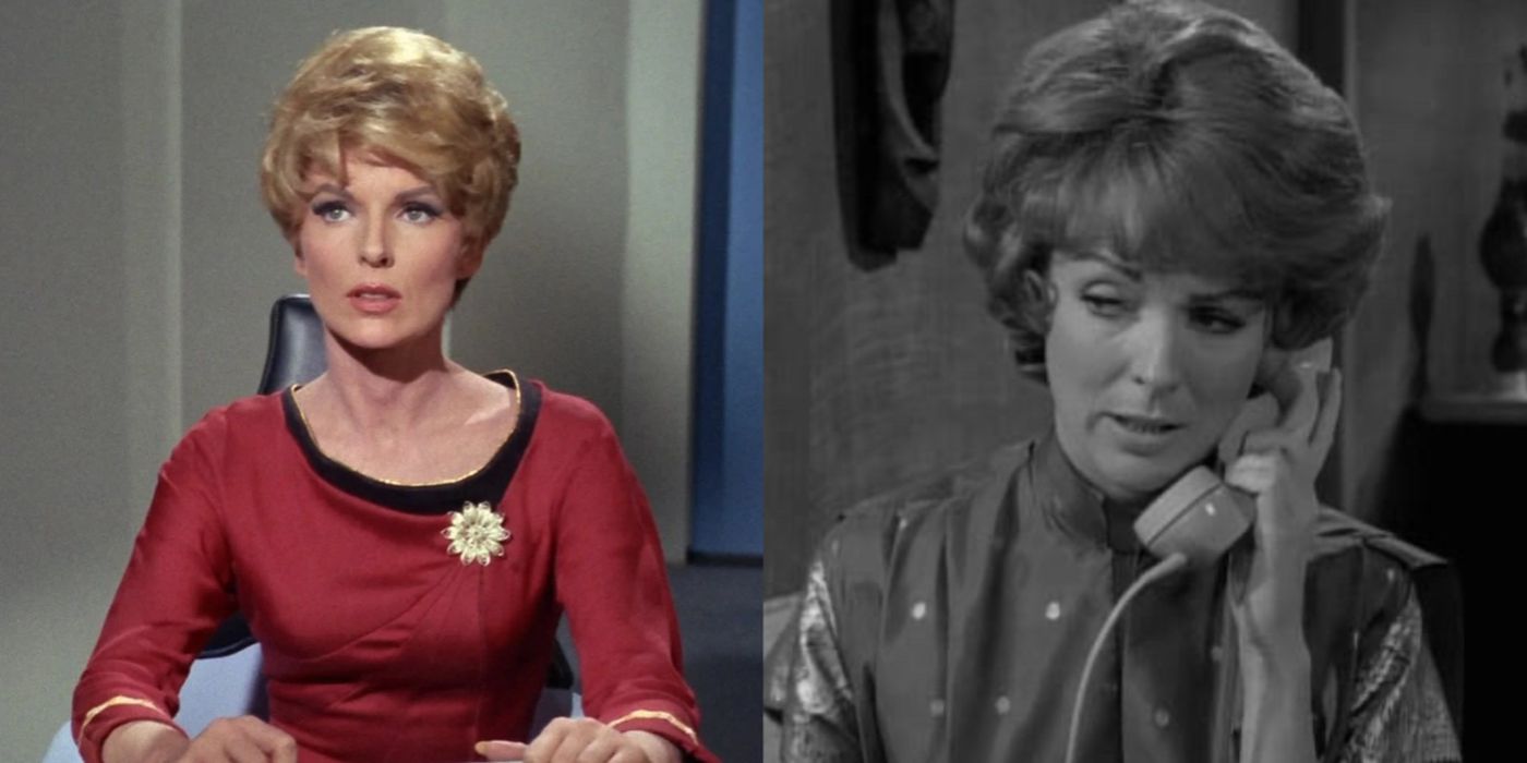 Split image of Joan Marshall in her roles in Star Trek and Twilight Zone
