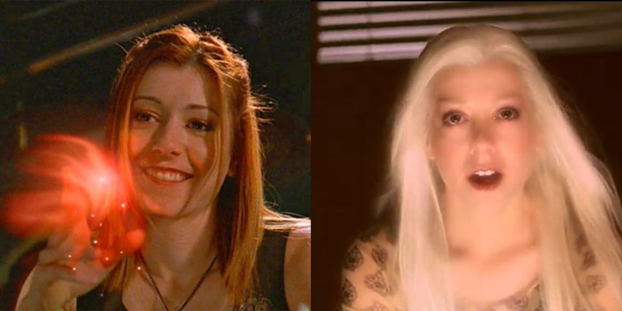 Imagens divididas de Willow fazendo mágica em Buffy the Vampire Slayer