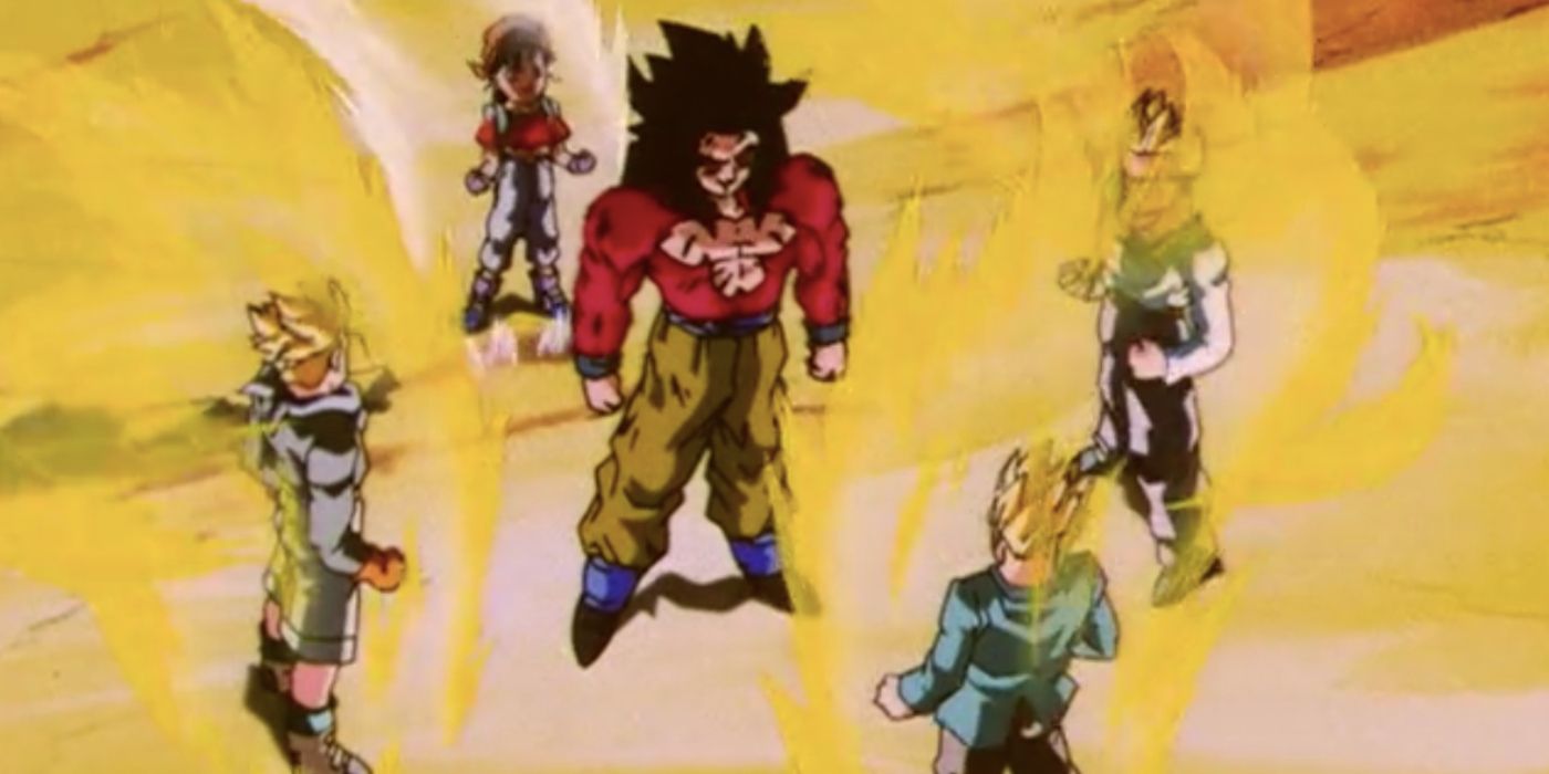 SSJ4 Goku being given Saiyan energy.