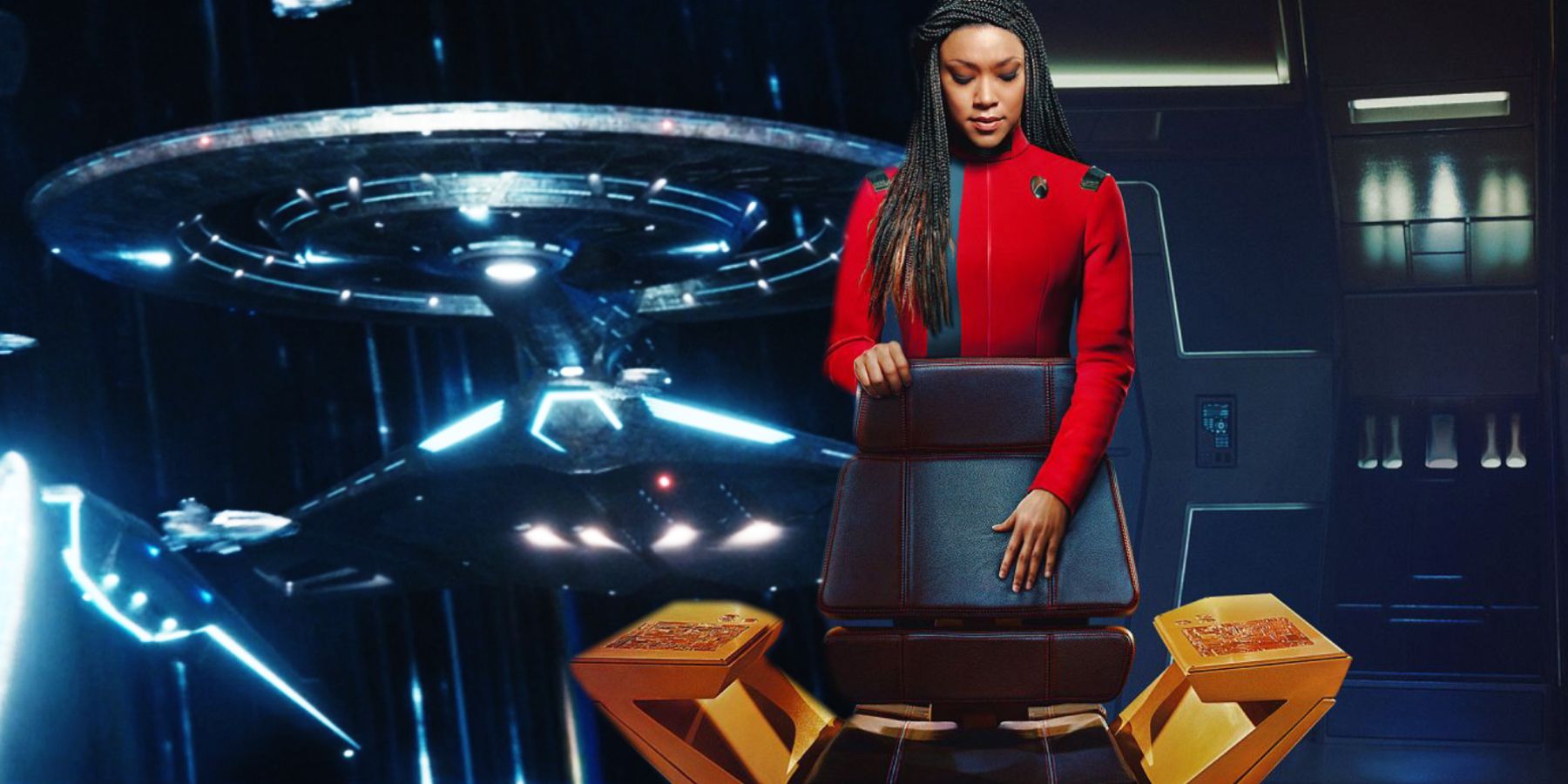 Captain Michael Burnham and Star Trek Discovery's USS Discovery with her captain's chair