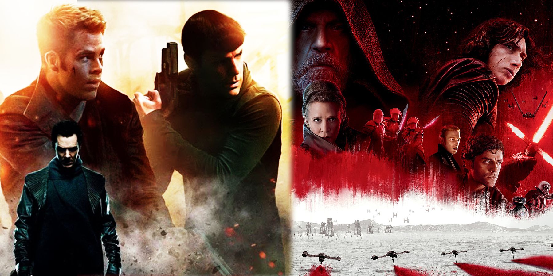 Promotional artwork for Star Trek Into Darkness and Star Wars: The Last Jedi