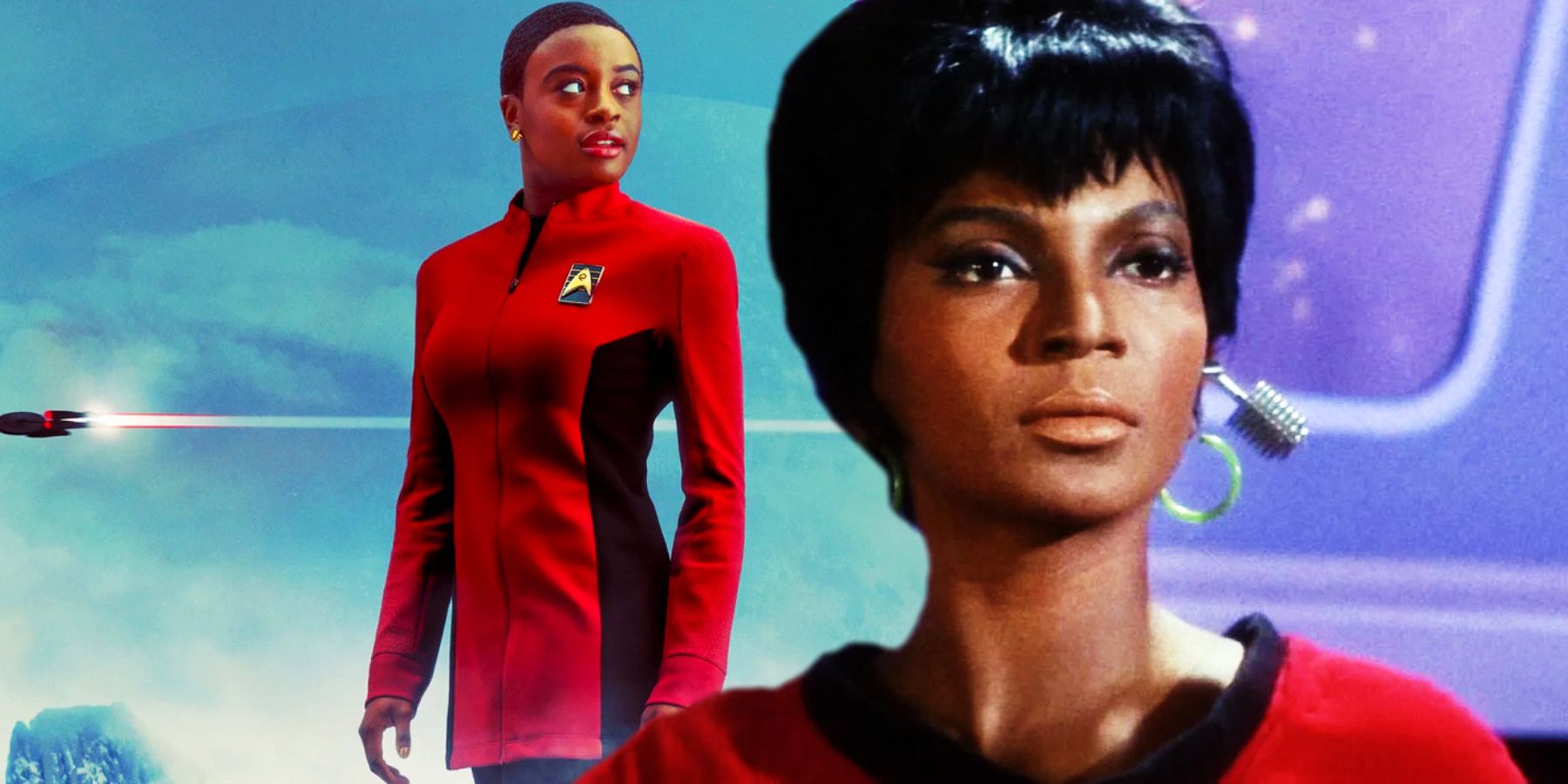 Celia Rose Gooding and Nichelle Nichols as Uhura in Star Trek.