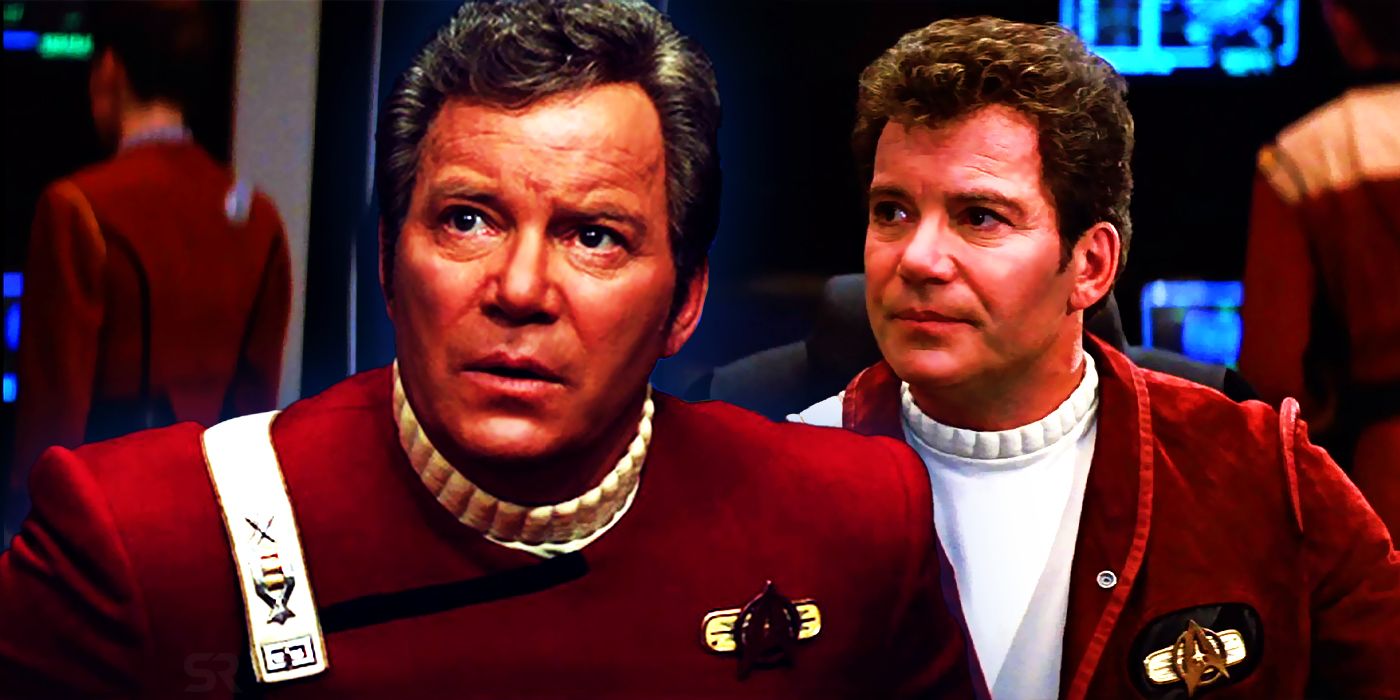 William Shatner as Captain Kirk in Star Trek Generations and Star Trek V