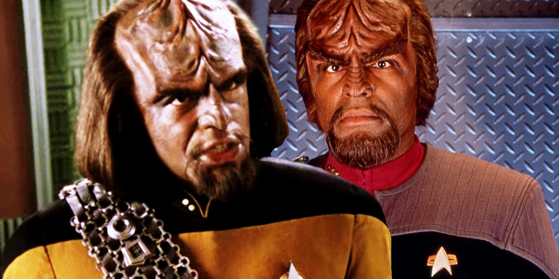 Michael Dorn as Worf in Star Trek: TNG and in Star Trek: DS9