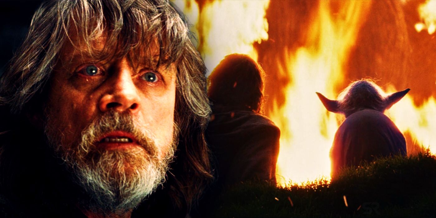 Luke Skywalker and Yoda in The Last Jedi.