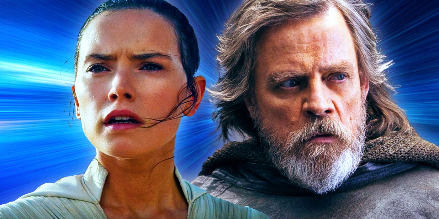 Rey and Luke Skywalker in Star Wars.