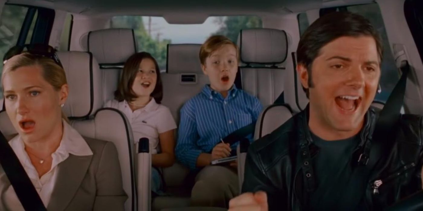 Alice, Derek and their kids singing in the car in Step Brothers 