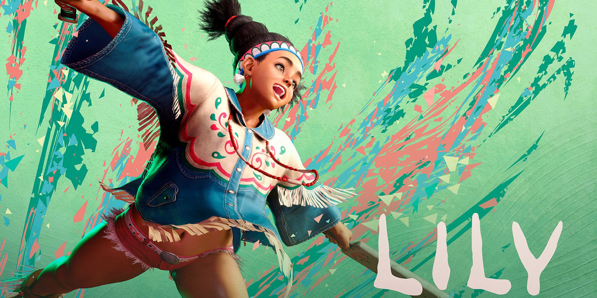 New Street Fighter 6 character Lily, a young descendent of an indigenous Mexican tribe, in an energetic pose.