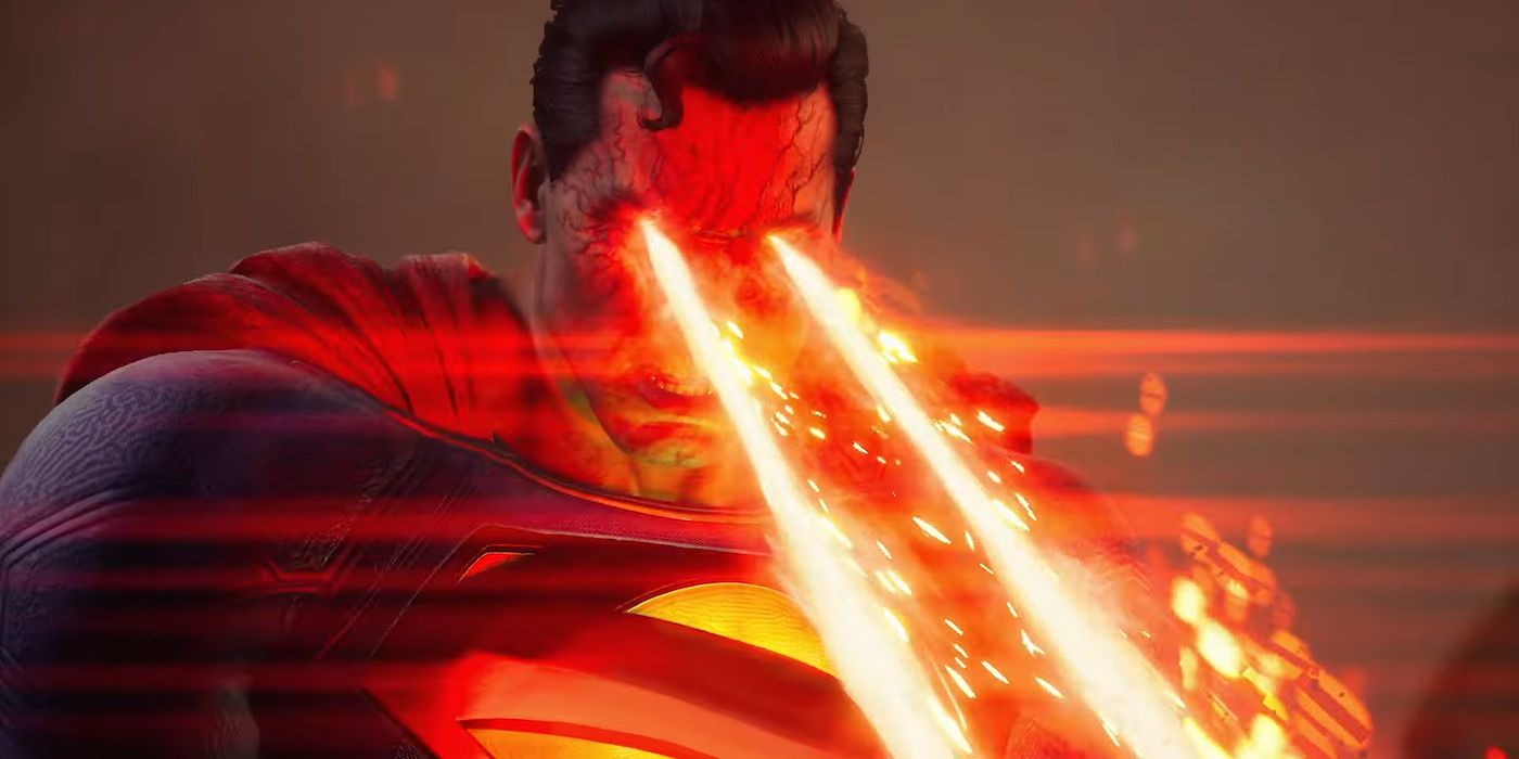 Superman aggressively firing his heat vision inSuicide Squad: Kill the Justice League