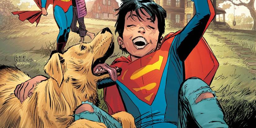Comic book art: Superboy Jon Kent Hugging His Dog