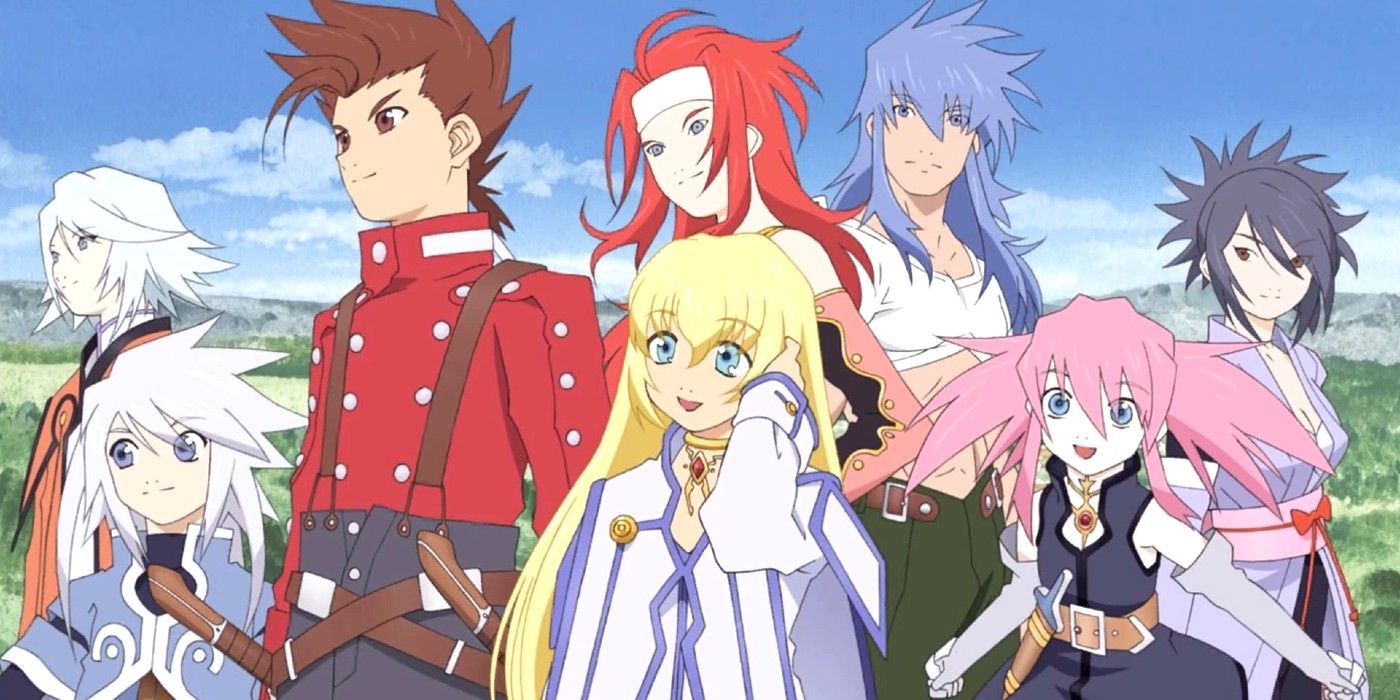 Tales of Symphonia artwork showing off Lloyd and Colette alongside other characters.