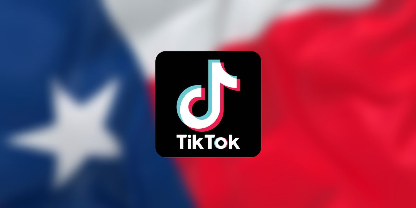 TikTok logo in the foreground with a blurred Texas flag in the background