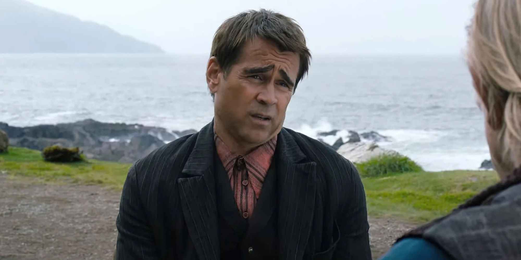 Padraic (Colin Farrell) tells Colm (Brendan Gleeson) about himself in The Banshees of Inishrein