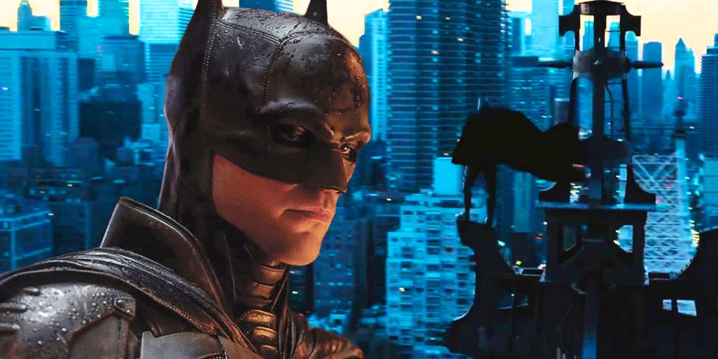 Robert Pattinson Batman and Christian Bale's Dark Knight overlooking Gotham