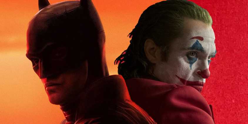 The Batman's Dark Knight and Joaquin Phoenix's Joker looking in different ways