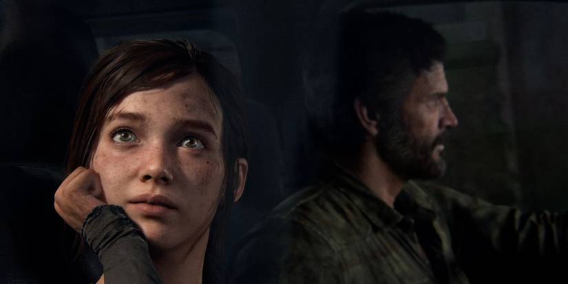 Ellie looking out the car window in The Last Of Us Part 1.