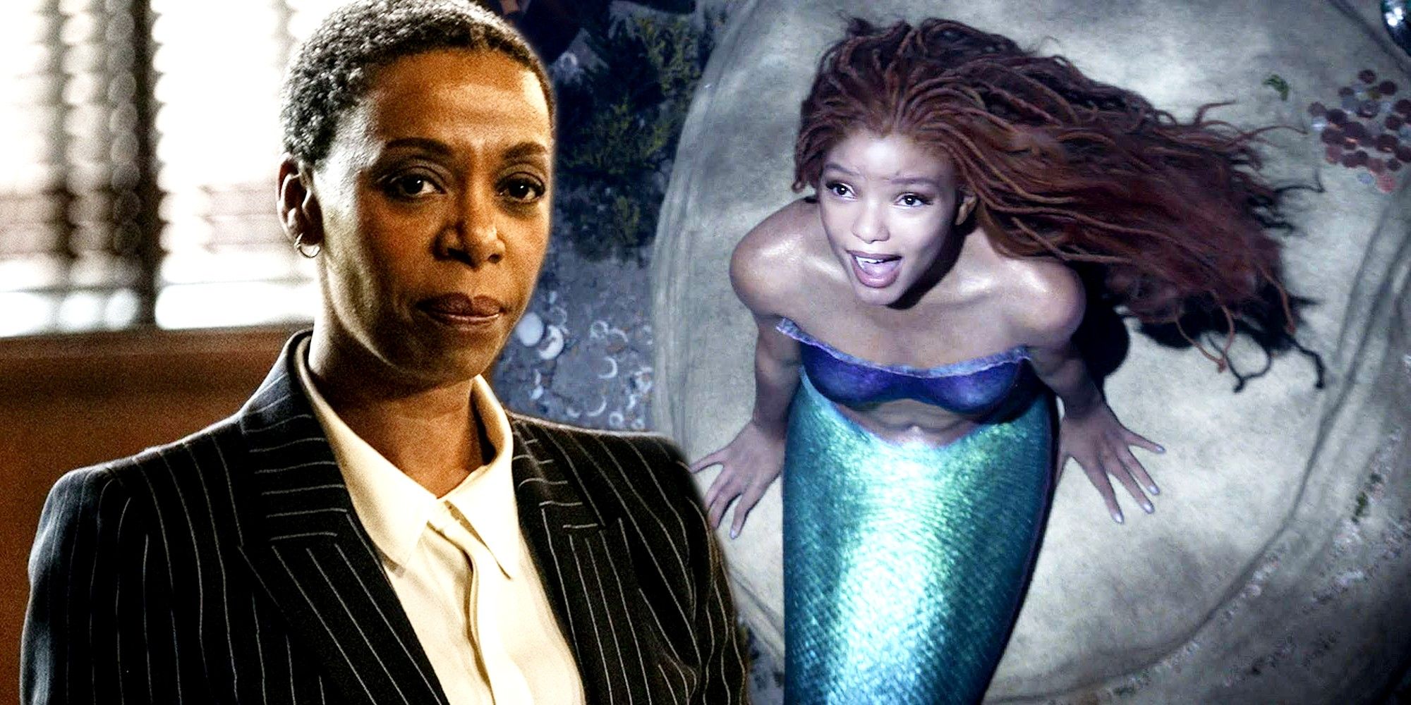 A blended image of Noma Dumezweni and Halle Bailey as Ariel