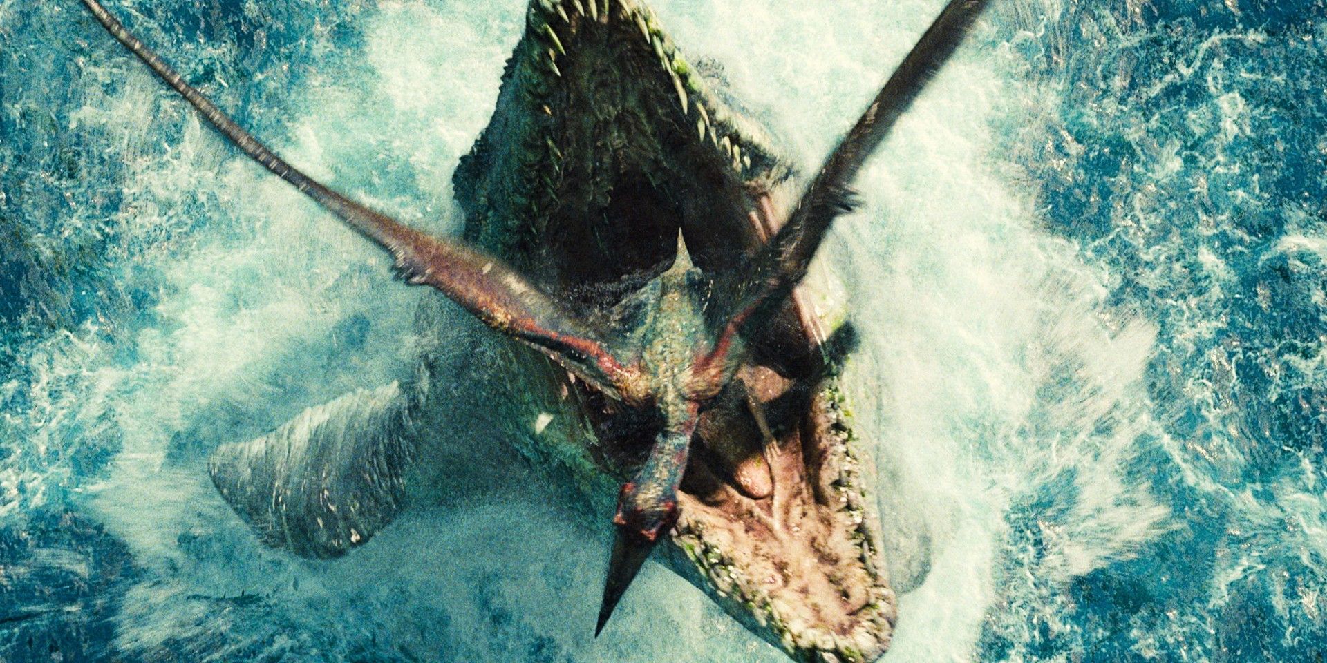 The mosasaurus eating a flying dinosaur in Jurassic World