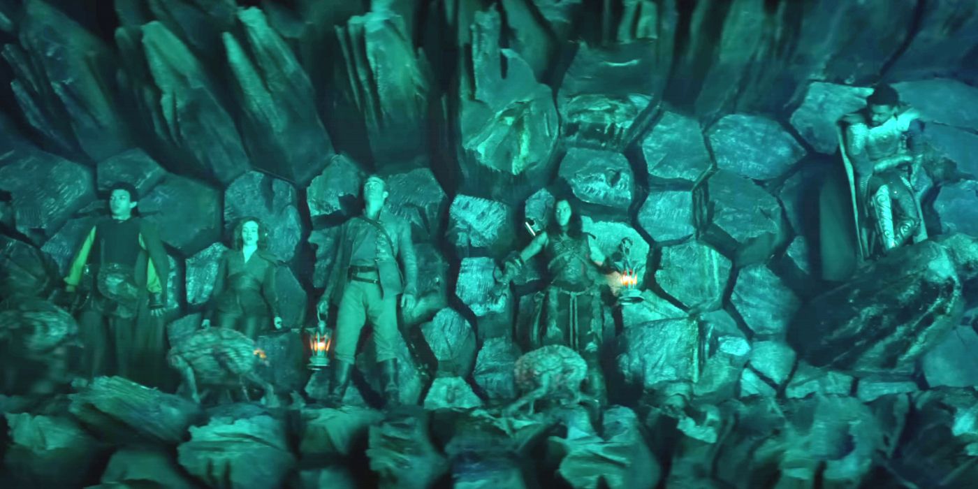 The party traveling through a cave in Dungeons &amp; Dragons: Honor Among Thieves