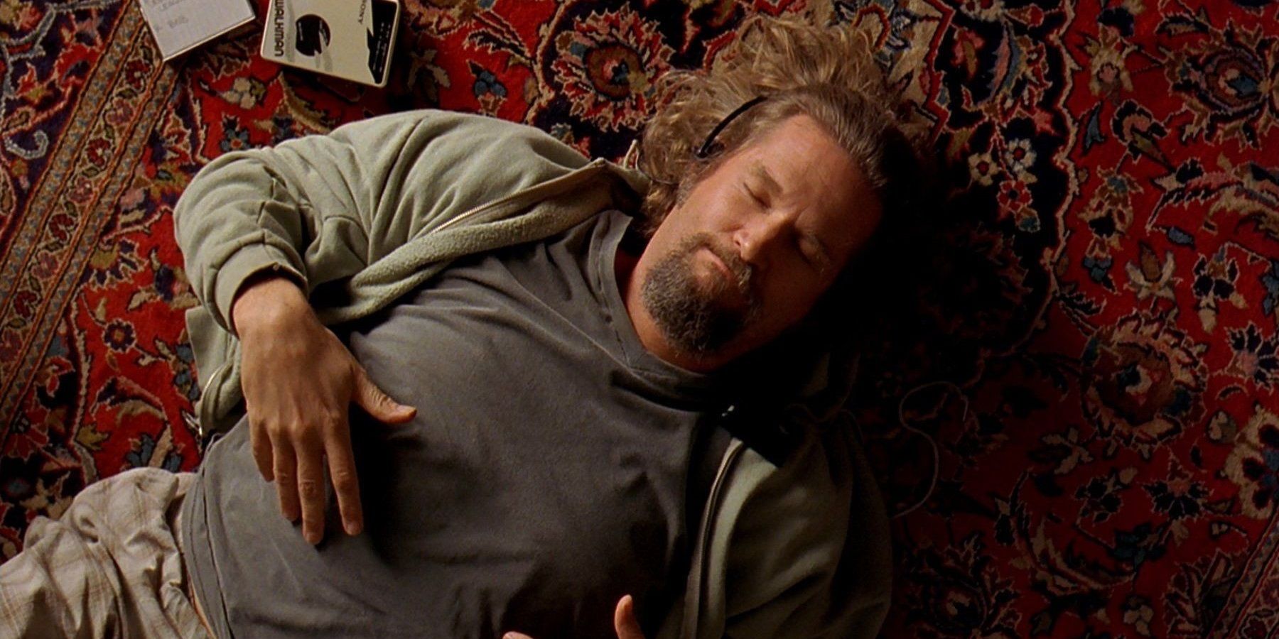 The Dude lying on a rug in The Big Lebowski