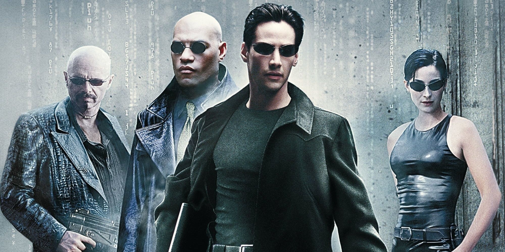 The main characters in The Matrix standing together