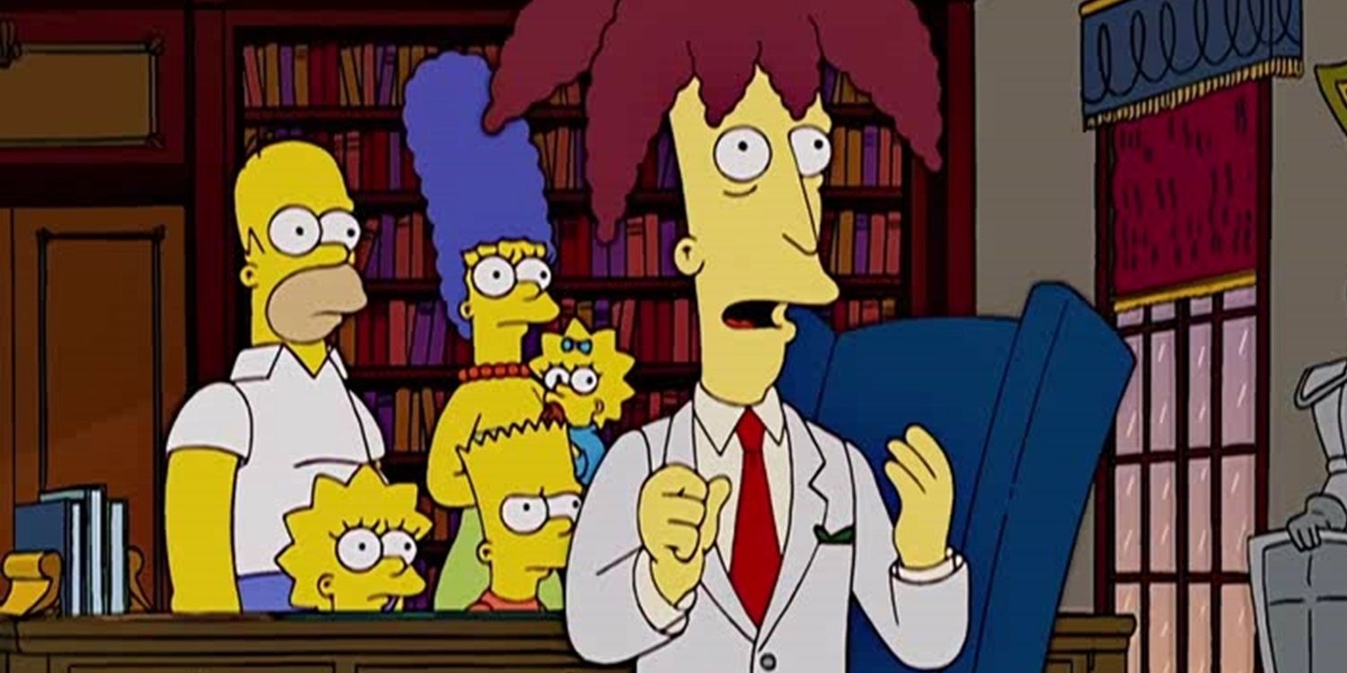 The Simpson family in Sideshow Bob&rsquo;s office in The Simpsons