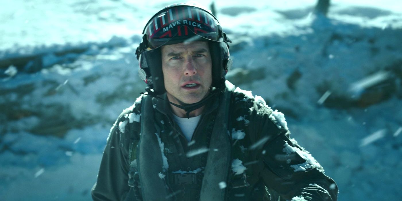 Tom Cruise in the snow in Top Gun Maverick