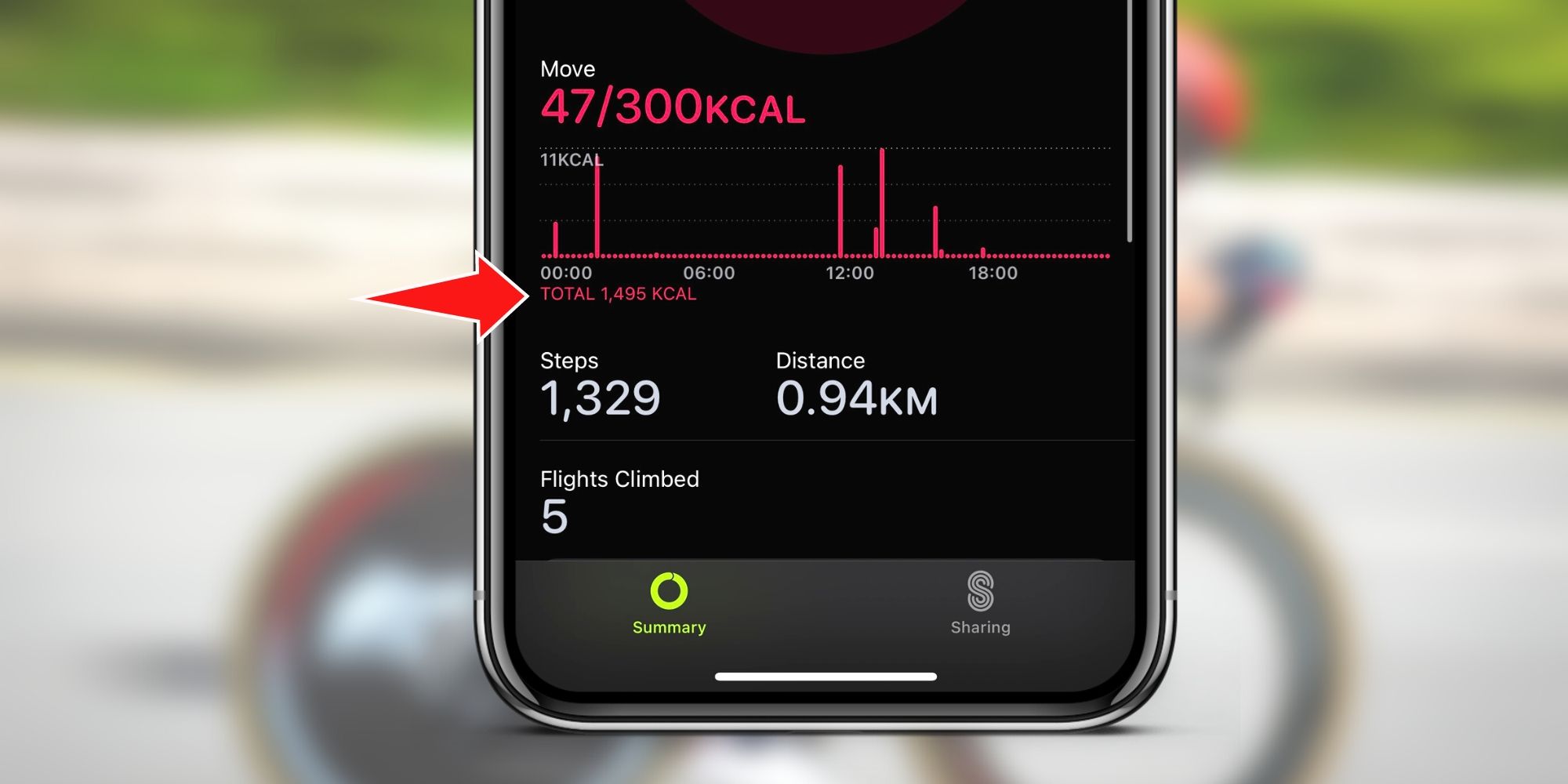 Total calories on Apple Fitness app on an iPhone (1)