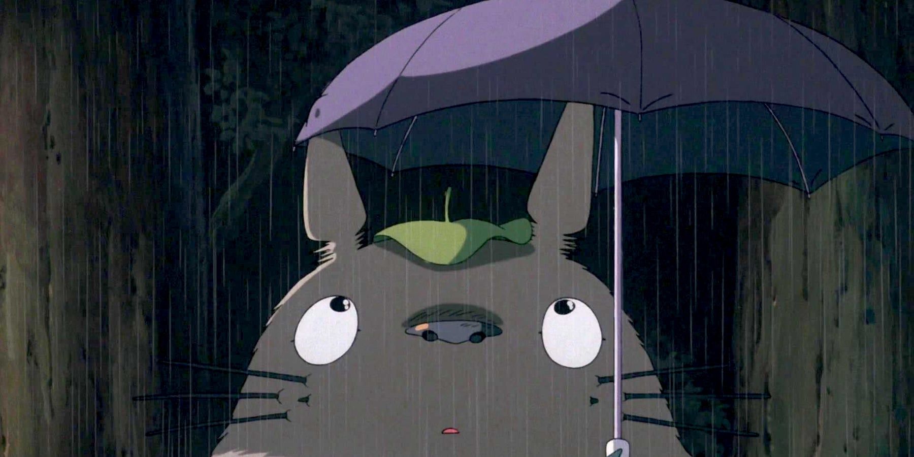 Totoro Holding an Umbrella in the Rain in My Neighbor Totoro