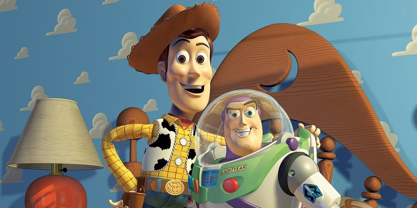 Tom Hanks' Woody and Tim Allen's Buzz Lightyear in Toy Story.