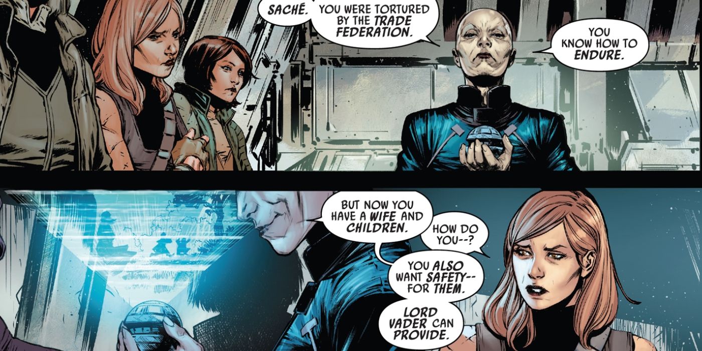 Umbaran reveals that Sache has a wife and children in Star Wars Darth Vader 31
