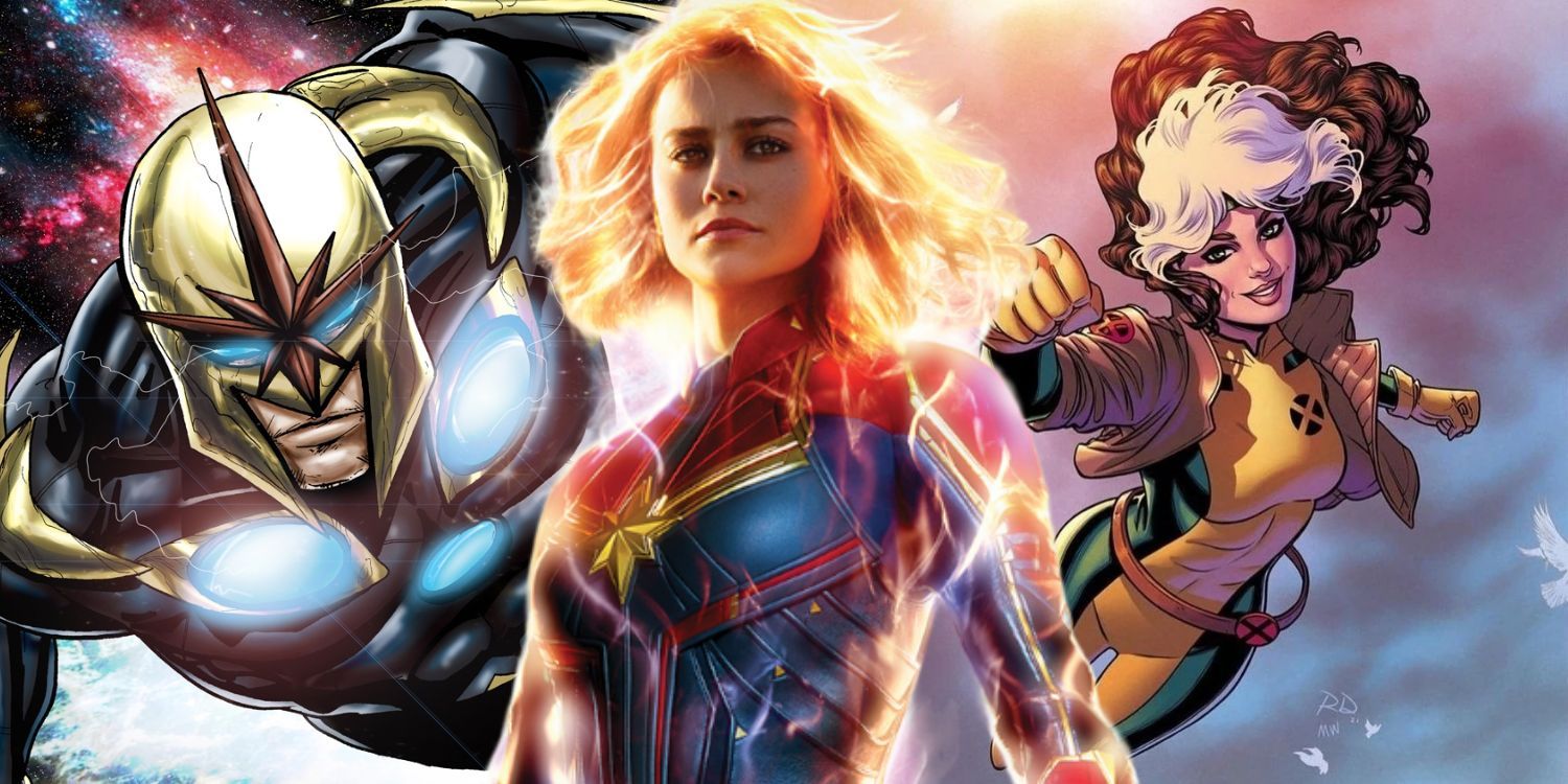 Split Image of Nova & Rogue from Marvel Comics and Captain Marvel poster