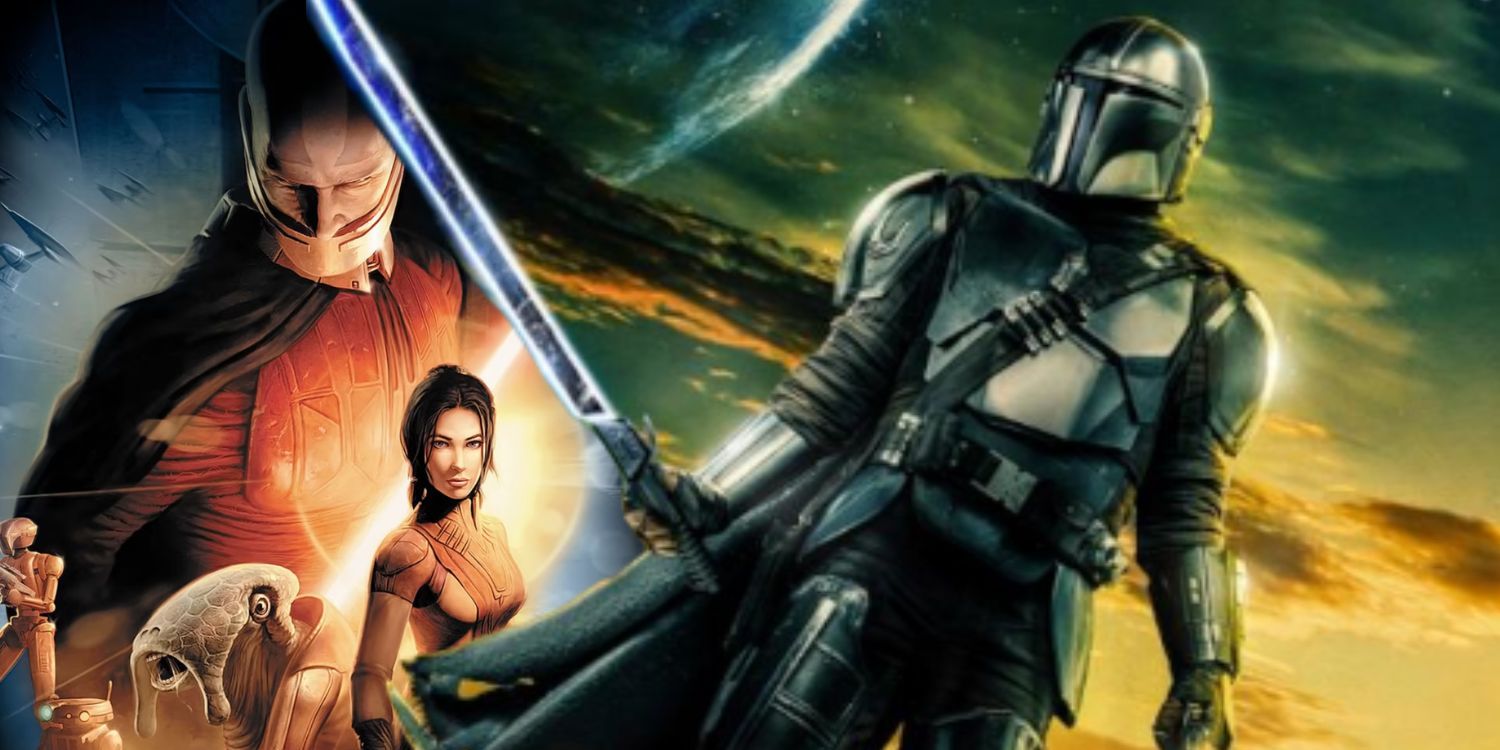 Split Image of Knights of the Old Republic cover & poster for The Mandalorian season 3.