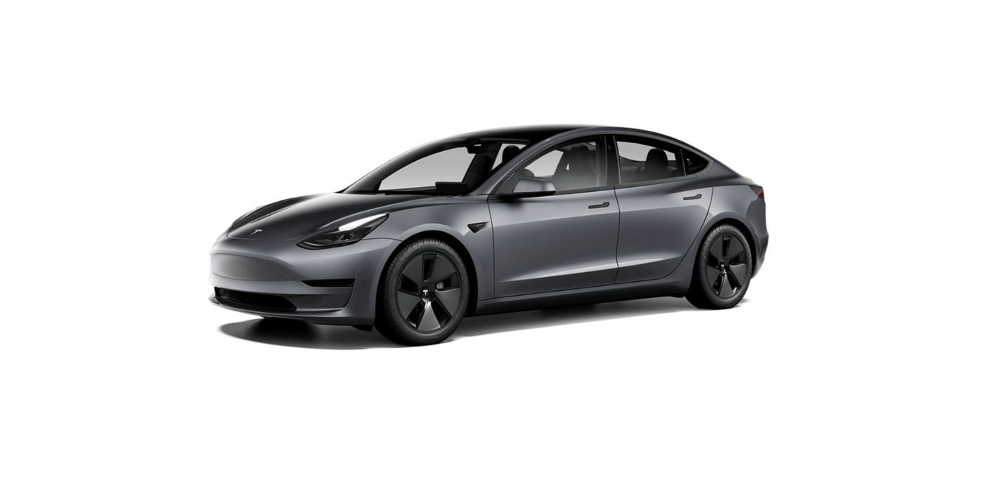A grey Model 3 over a white background