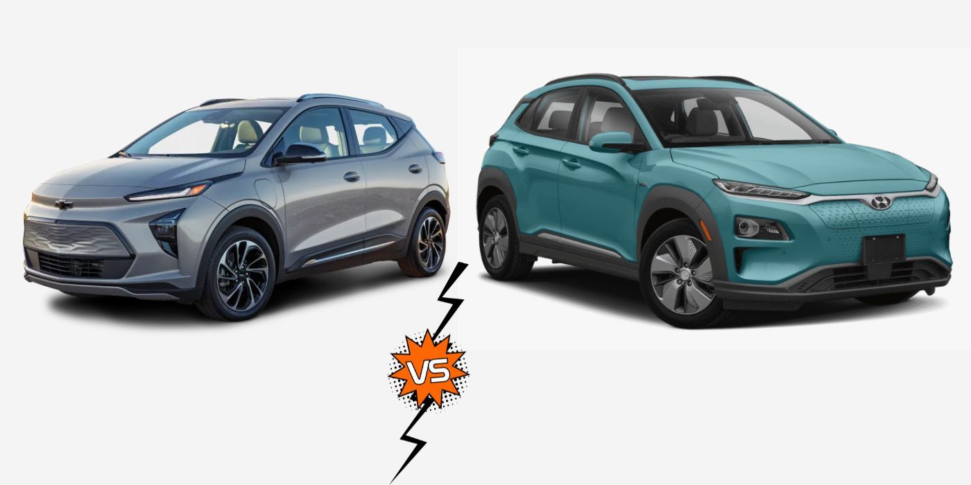 Chevy Bolt EUV Vs. Hyundai Kona Electric in a mashup image