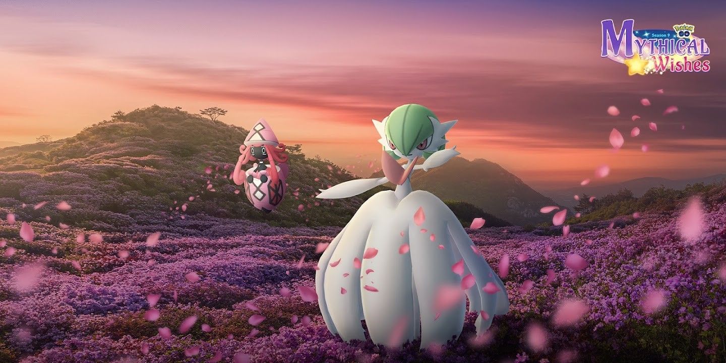 Pokémon GO's Mega Gardevoir and Tapu Lele on a flowering field