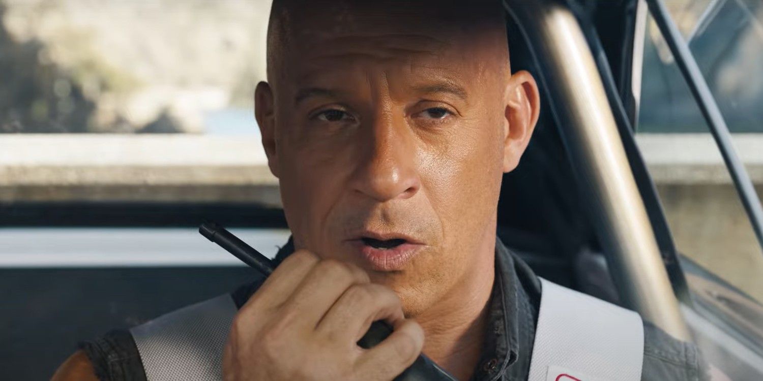 Vin Diesel as Dom talking on the walkie-talkie in Fast X
