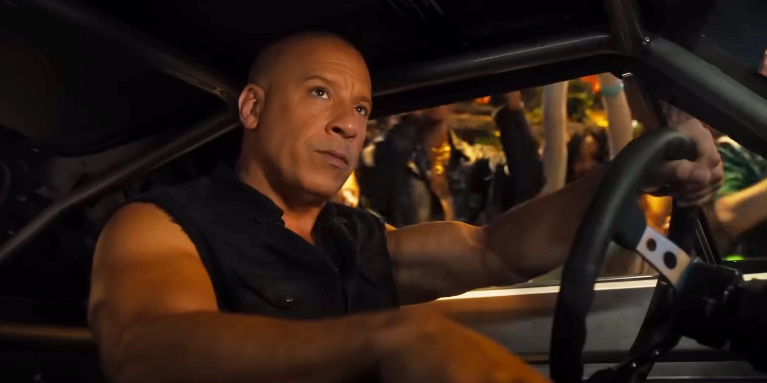 Vin Diesel como Dom Toretto dirigindo um carro no trailer de Fast X