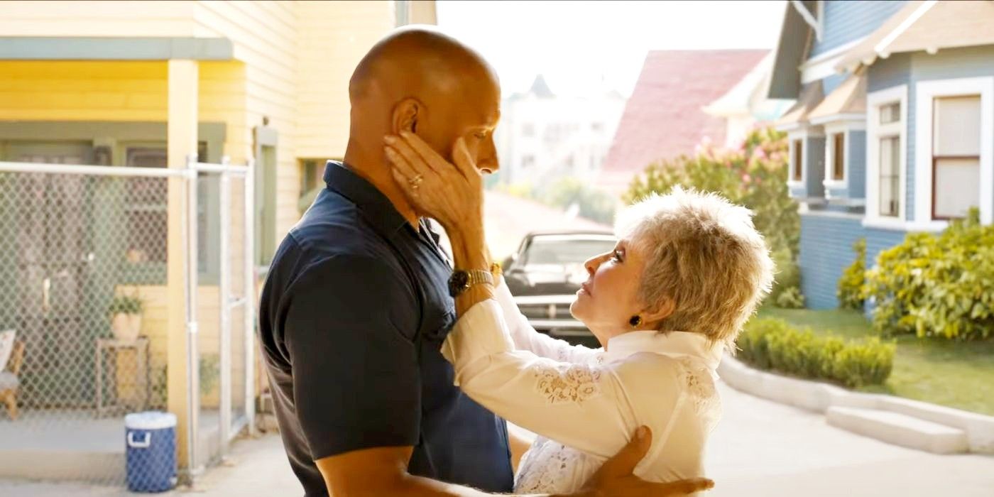 Vin Diesel being held by Rita Morena's character in the Fast X trailer