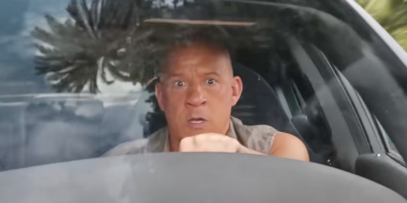 Vin Diesel como Dom em Fast X parecendo surpreso.