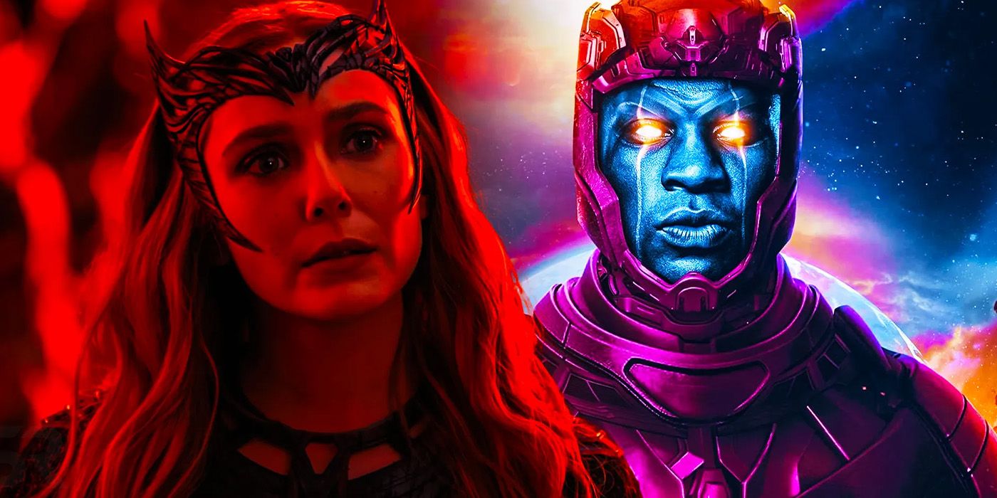 wanda maximoff aka the scarlet witch with jonathan majors as kang the conqueror