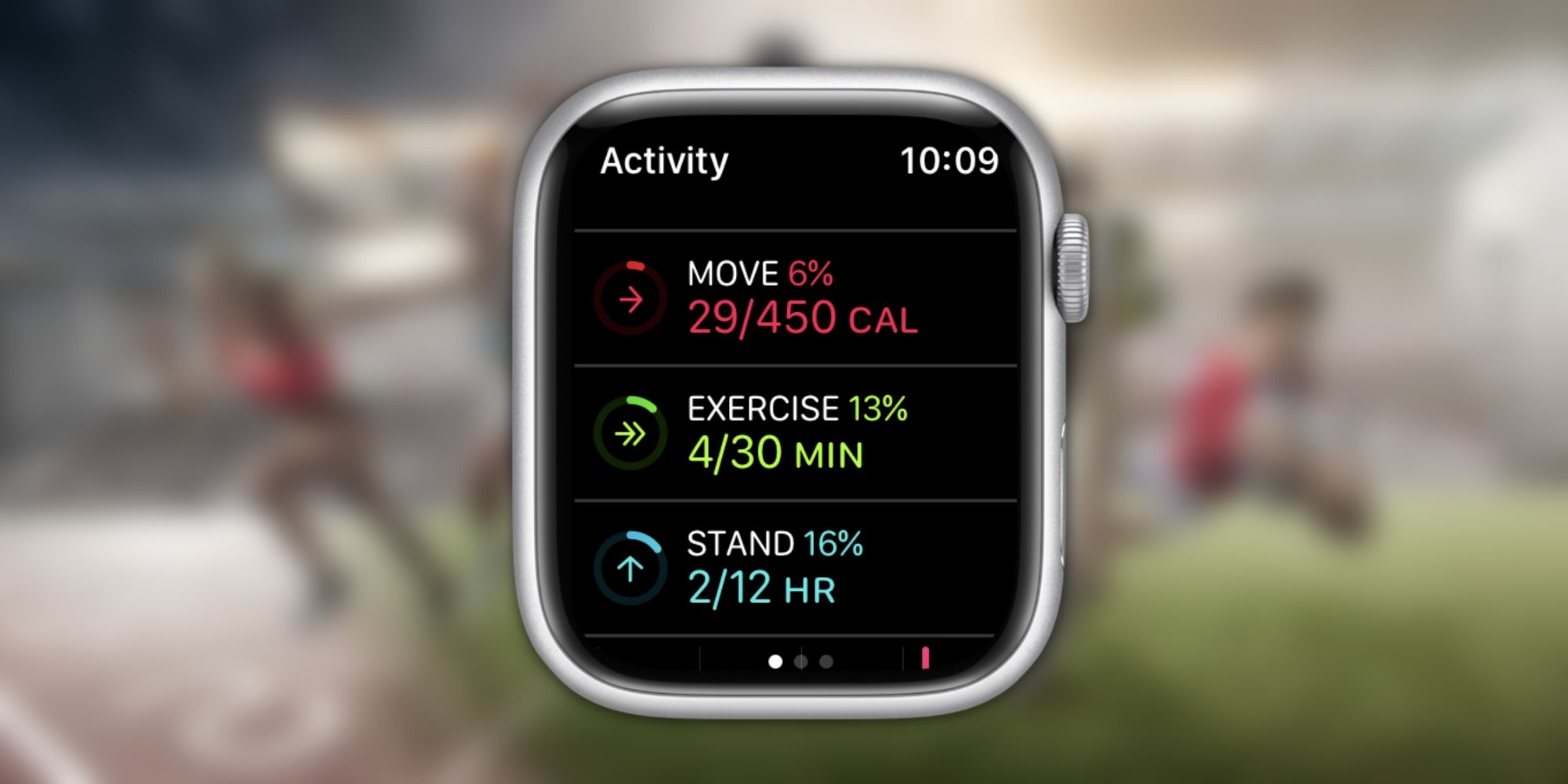 screenshot of the Apple Watch's calorie counter on a blurry background
