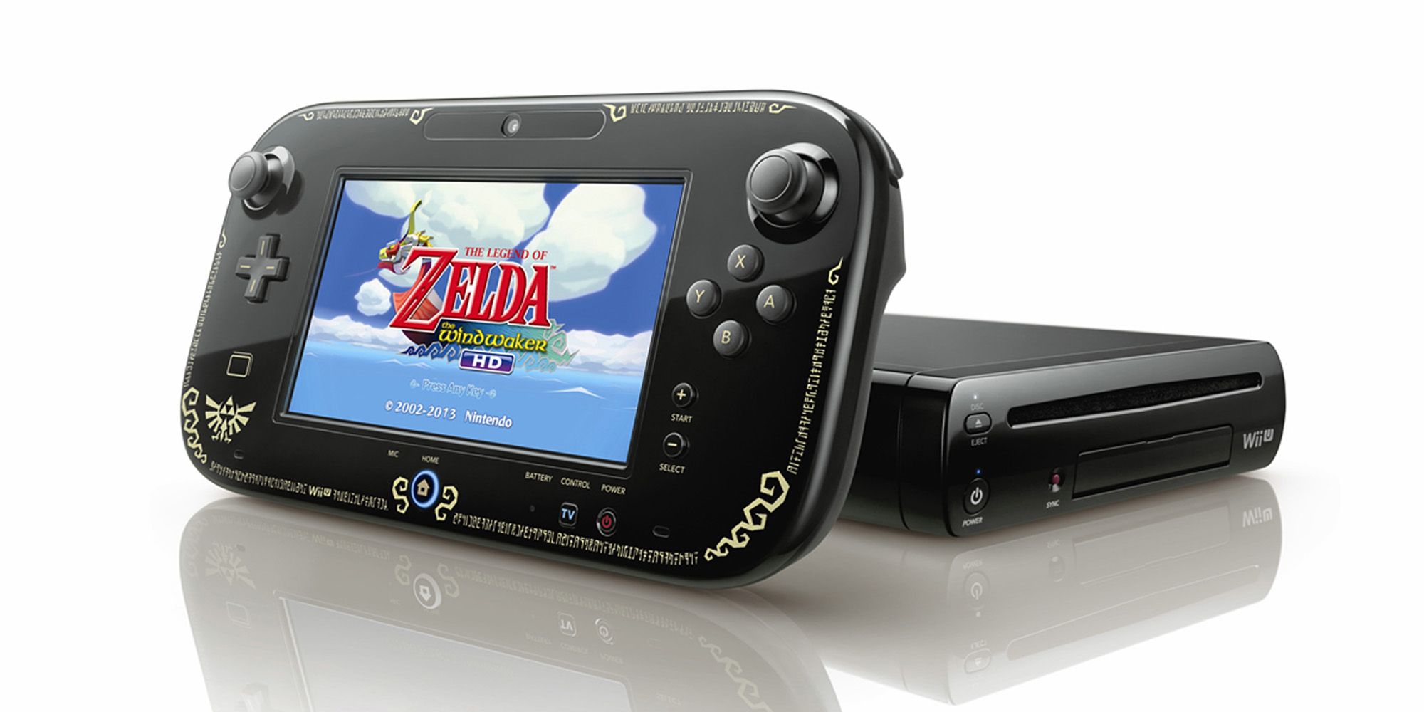 Wind Waker Edition of the Wii U, featuring Hylian script bordering the gamepad.