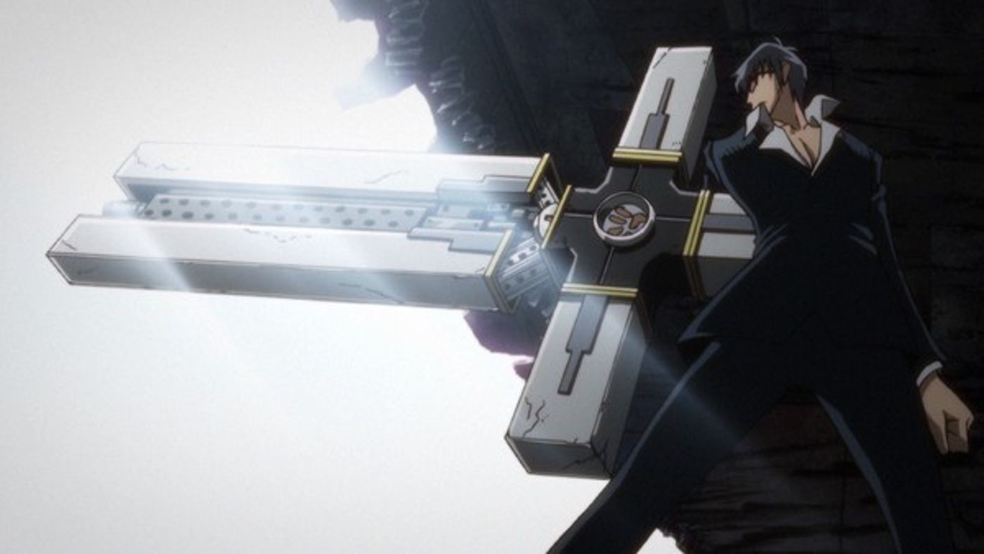 wolfwood com o justiceiro cruz no anime original trigun