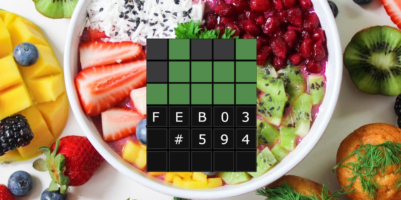 February 3rd Wordle grid with tasty food in the background